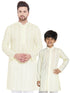 Vastramay Yellow Pure Cotton Chikankari Kurta Baap Beta Set